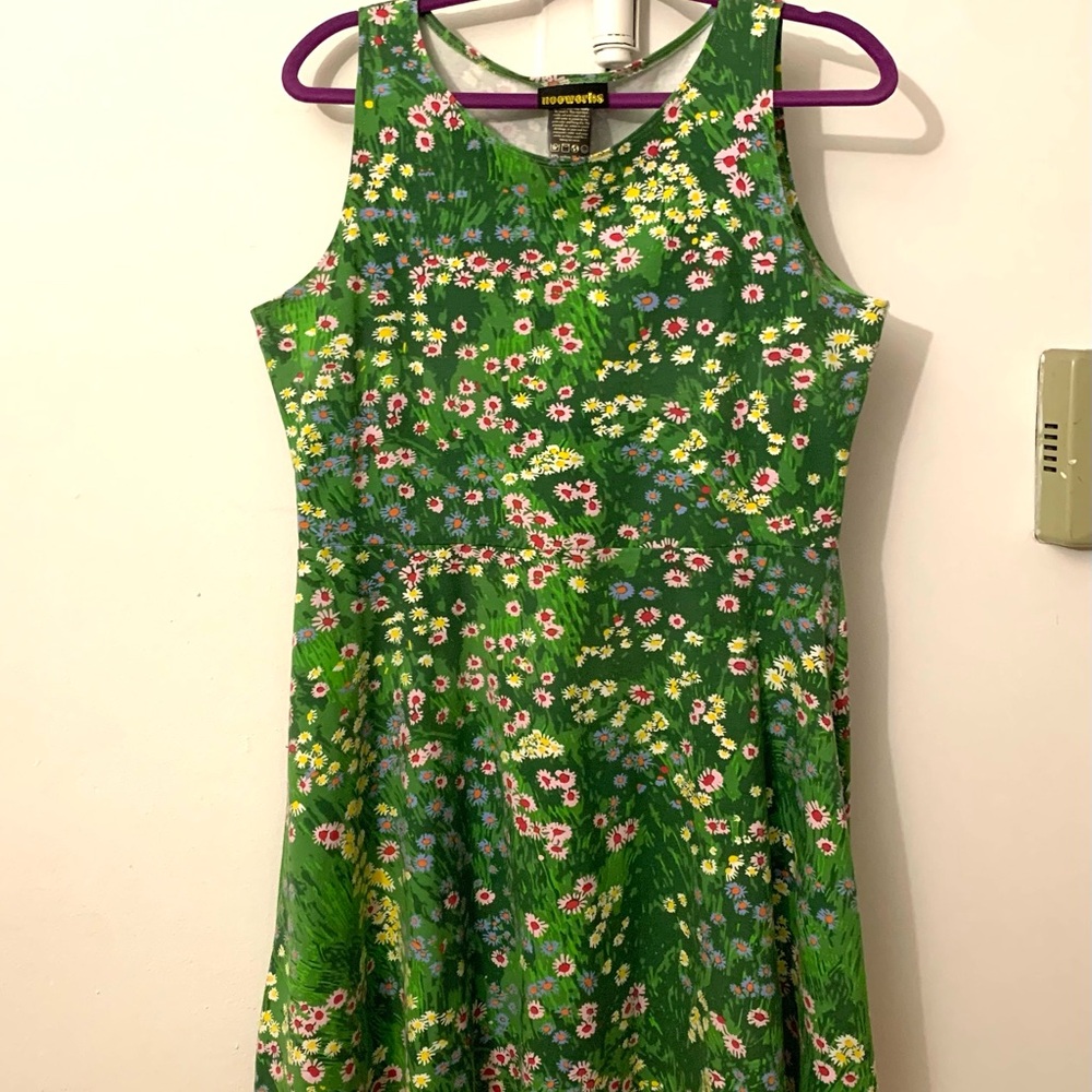 Nooworks Meadow Brenda Dress Large Green Floral Sleeveless